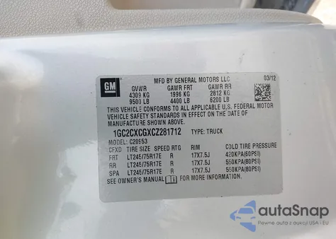 2012 Chevrolet Silverado 2500Hd Lt from USA, damaged, VIN 1GC2CXCGXCZ281712